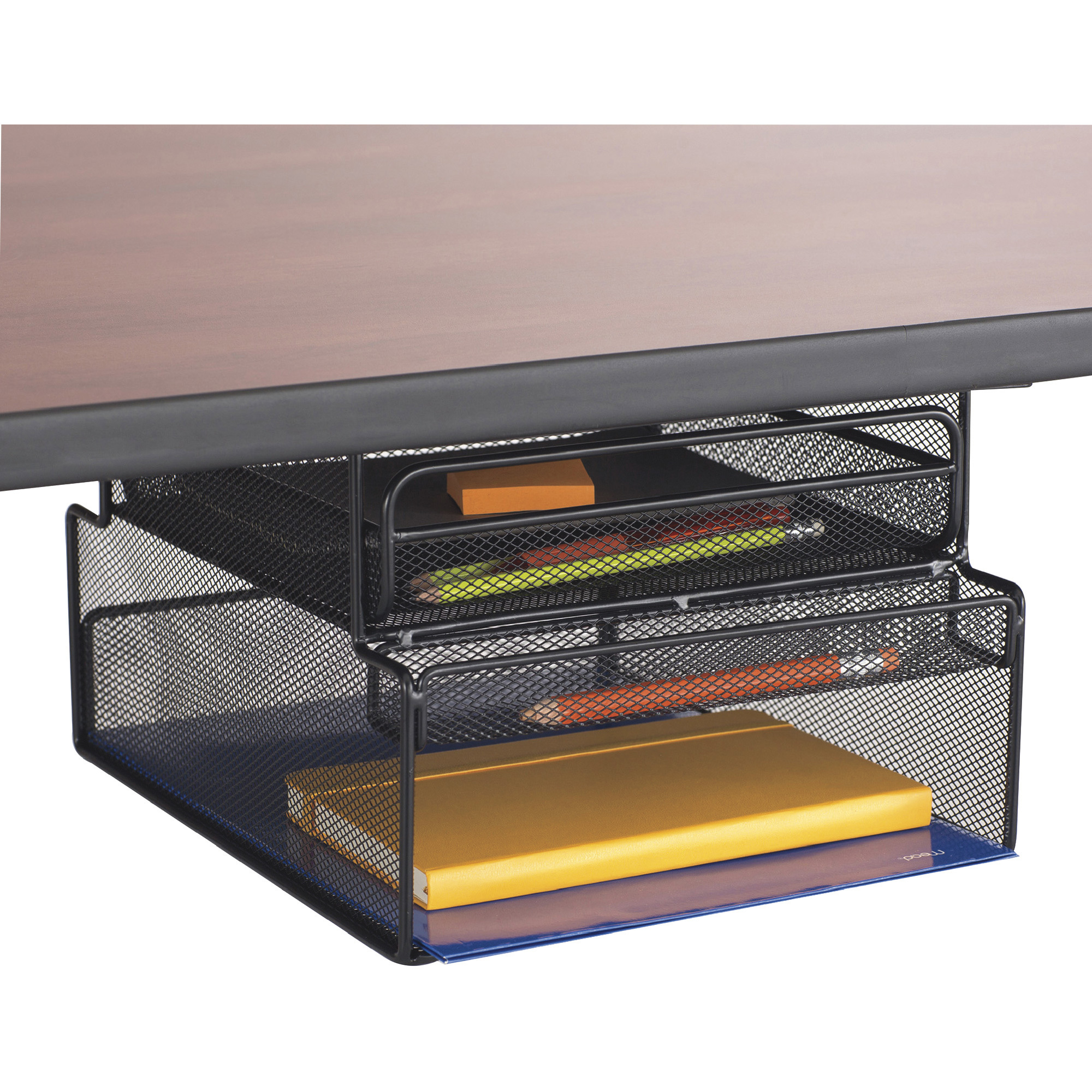 Safco Onyx Mountable Hanging Storage Desktop Organizer, Black, Solid Top, Model# 3244BL